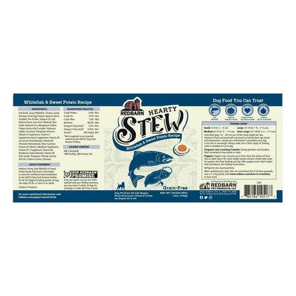  Redbarn Whitefish & Sweet Potato Hearty Stew - Ingredients, AAFCO Statement, Guaranteed Analysis, Calorie Content, and Feeding Guide