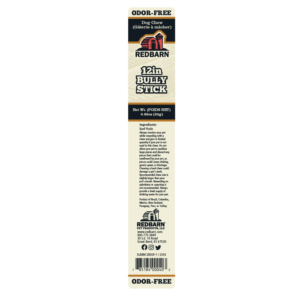 Redbarn Odor-Free Bully Stick - Safety Warning Label