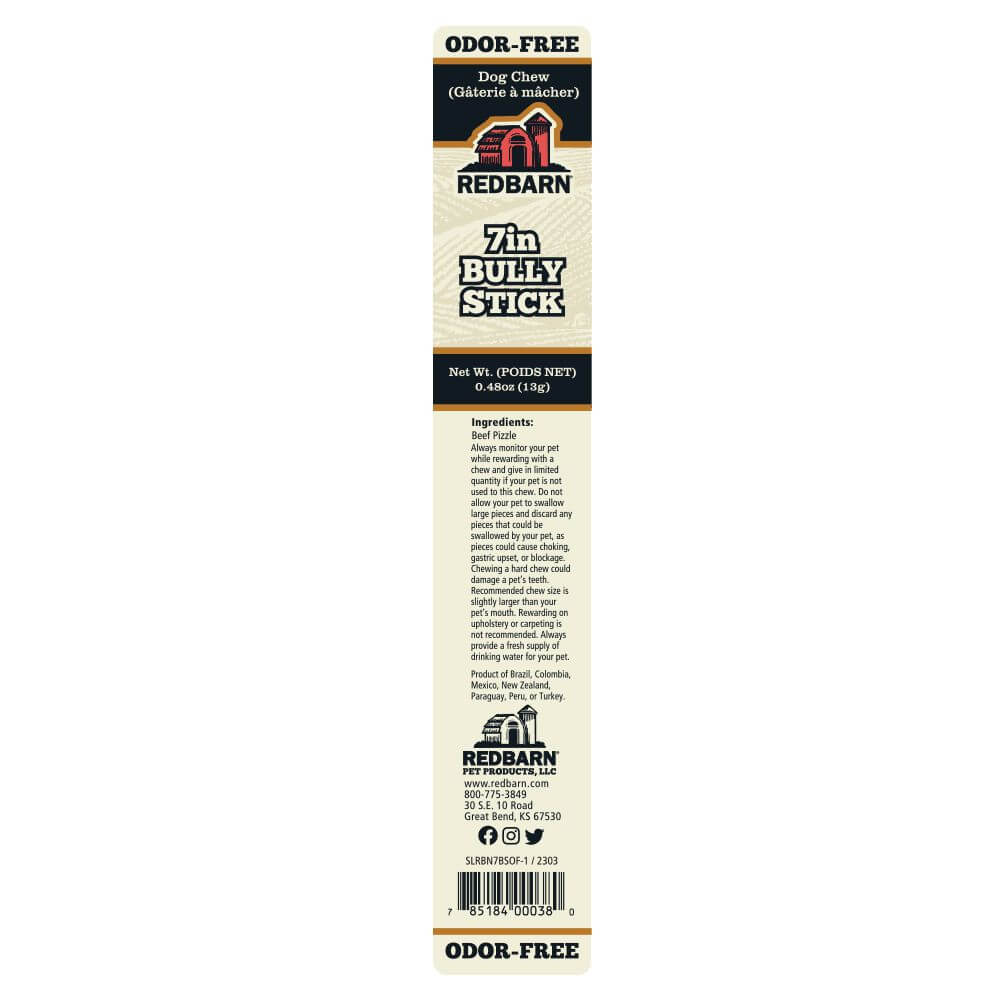 Redbarn Odor-Free Bully Stick - Safety Warning Label