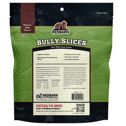 Back side of package of Bully Slices with product information