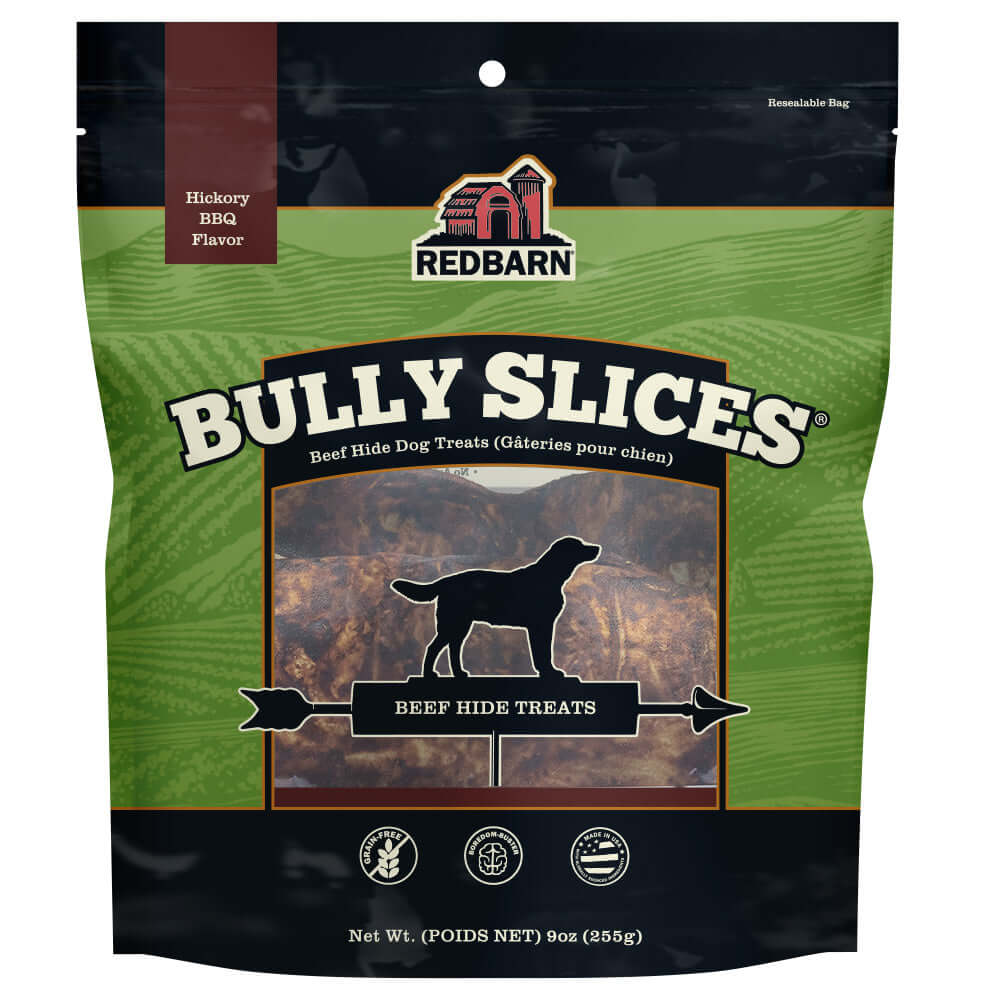 Green and black bag of Bully Slices Hickory BBQ Flavor.