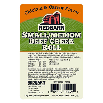 Redbarn Glazed Beef Cheek Rolls - Chicken and Carrot Flavor - Ingredients & Safety Warning Labels