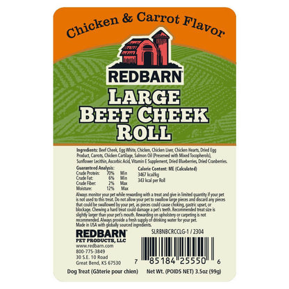 Redbarn Glazed Beef Cheek Rolls - Chicken and Carrot Flavor - Ingredients & Safety Warning Labels