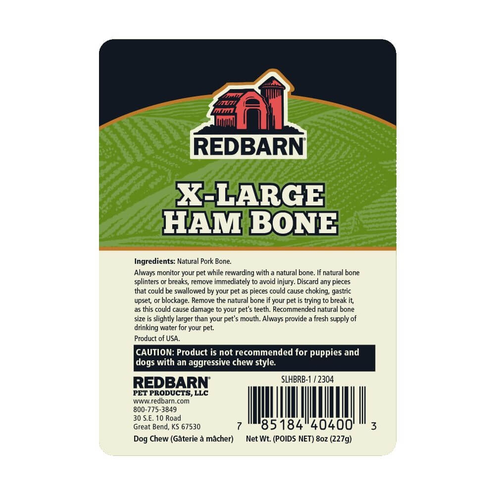 Redbarn X-Large Ham Bone - Ingredients and Safety Warning Label