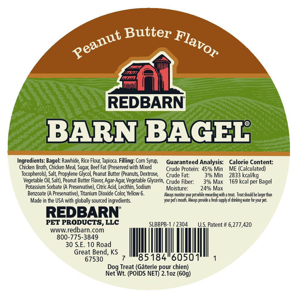 Redbarn Barn Bagel® Peanut Butter Flavor - Ingredients and Safety Warning Label