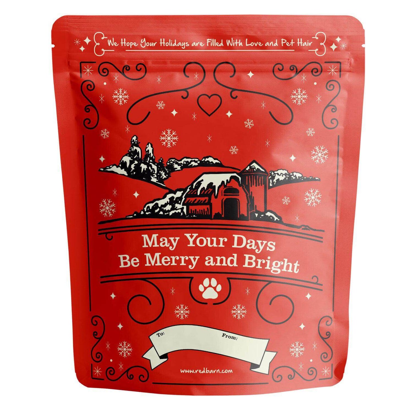 Redbarn Holiday Gift Bags which reads May Your Days Be Merry and Bright