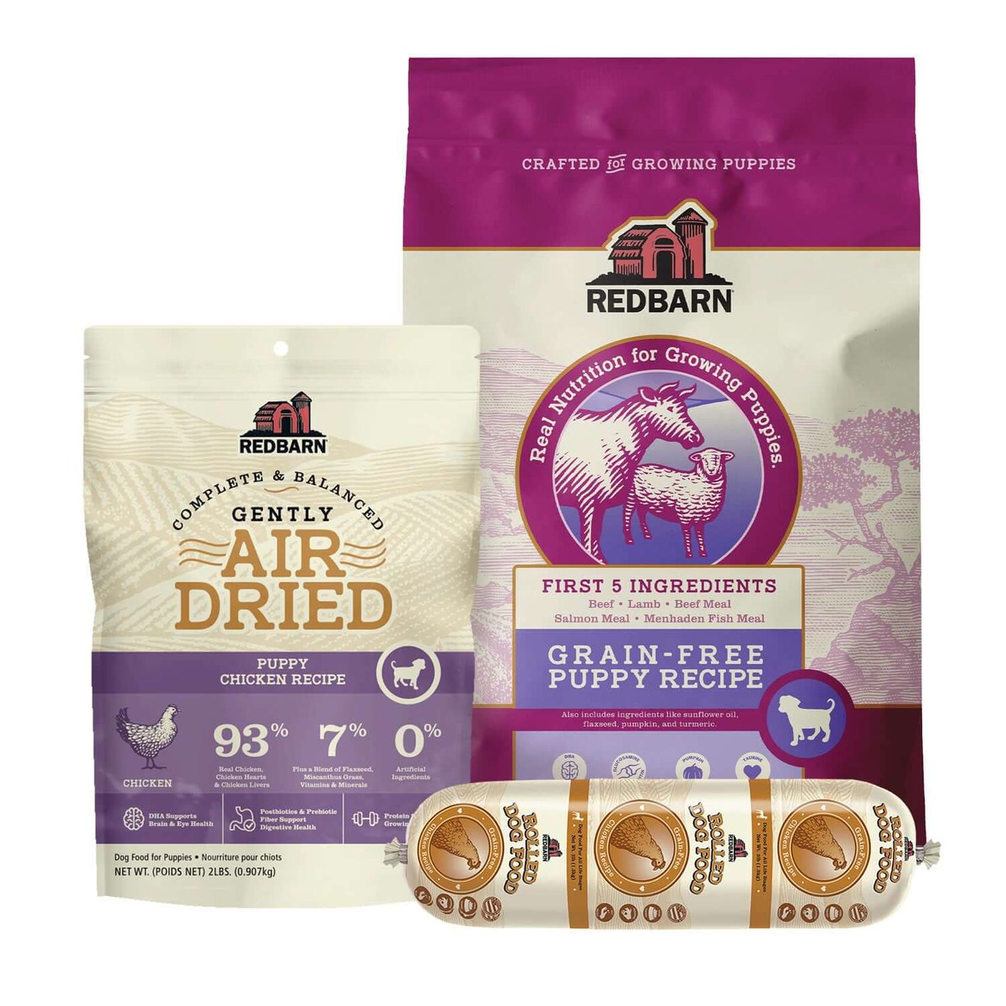 Grain-Free Puppy Food Value Pack consisting of Air Dried Puppy Chicken Recipe, Grain-Free Puppy Recipe & Grain-Free Chicken Rolled Dog Food